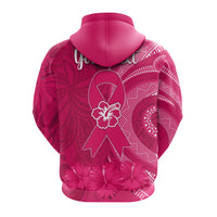 Custom Personalised Breast Cancer Awareness Hoodie Hibiscus Polynesian No One Fights Alone LT13 - Wonder Print Shop