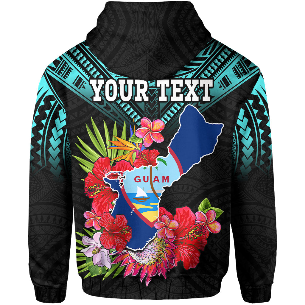 Custom Personalised Guam Chamorro Hoodie Guaman Latte Stone Tropical Flowers Turquoise Style - Wonder Print Shop