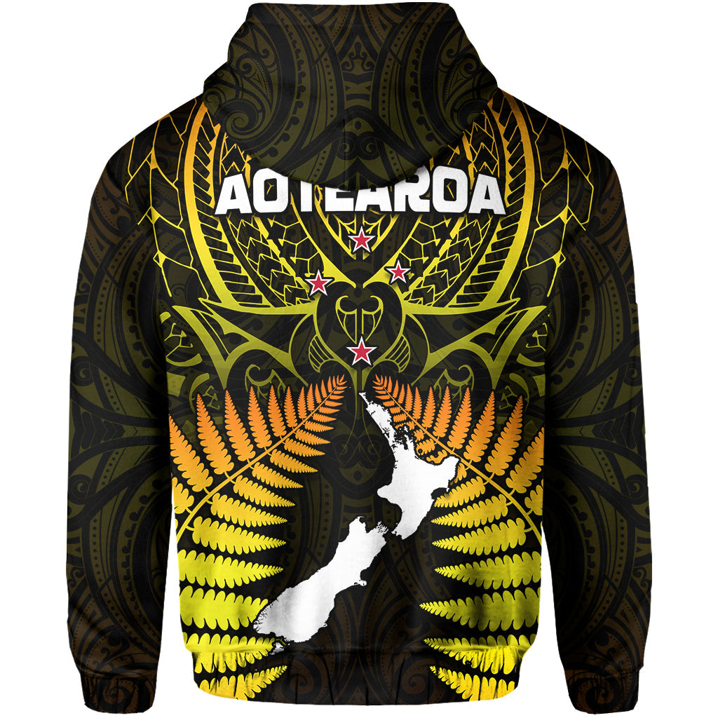 Aotearoa Fern Hoodie New Zealand Hei Tiki Gold Style LT13 - Wonder Print Shop