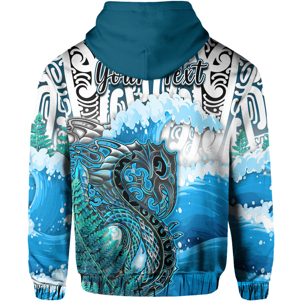 Custom Personalised Manaia Maori Hoodie Fern Aotearoa Blue Waves LT13 - Wonder Print Shop