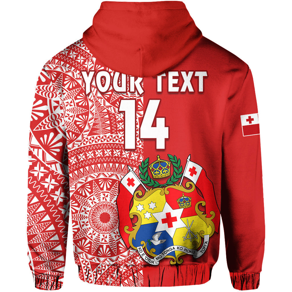 Custom Text And Number Tonga Hoodie Tongan Coat Of Arms Ngatu Pattern - Wonder Print Shop