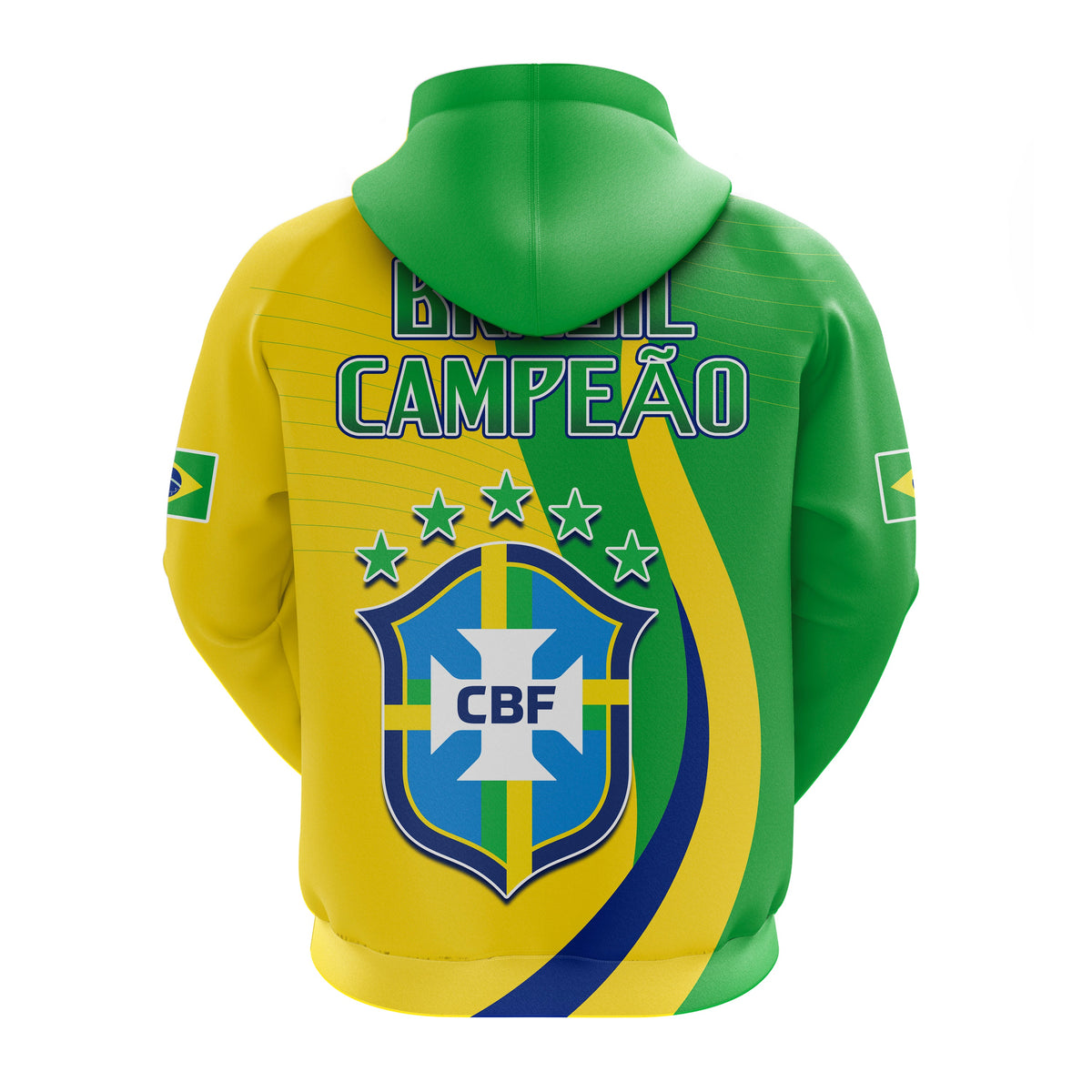 Green and yellow pullover hoodie with CBF shield, stars, and 'CAMPEAO' text