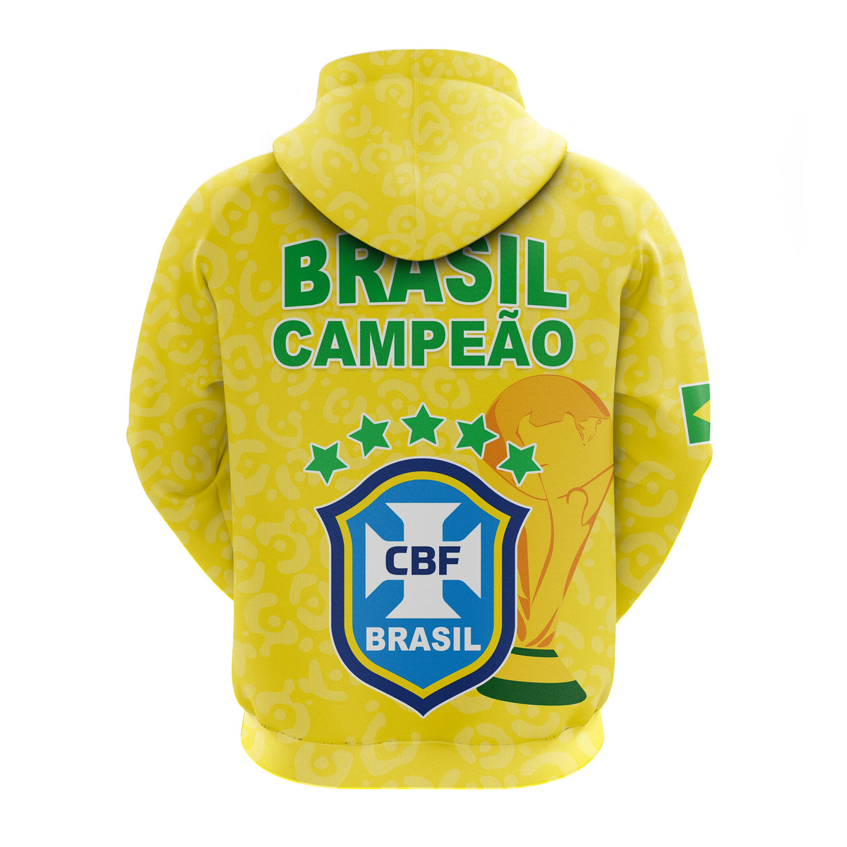 Yellow Brazil Campeao football pullover hoodie with drawstring hood, CBF Brasil crest on back