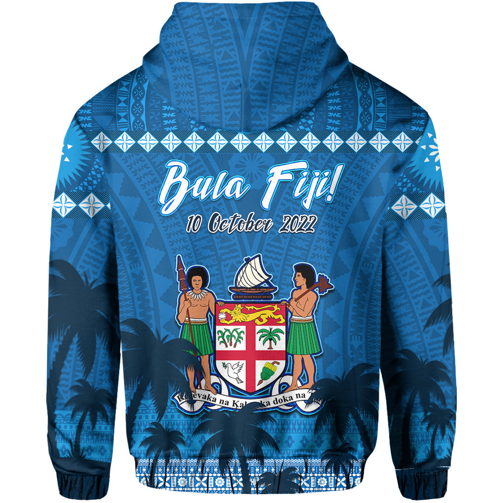 Bula Fiji Day Hoodie Fijian Tapa with Palm Tree 52nd Anniversary LT13 - Wonder Print Shop