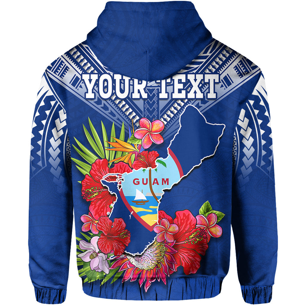 Custom Personalised Guam Chamorro Hoodie Guaman Latte Stone Tropical Flowers Blue Version - Wonder Print Shop