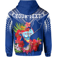 Custom Personalised Guam Chamorro Hoodie Guaman Latte Stone Tropical Flowers Blue Version - Wonder Print Shop