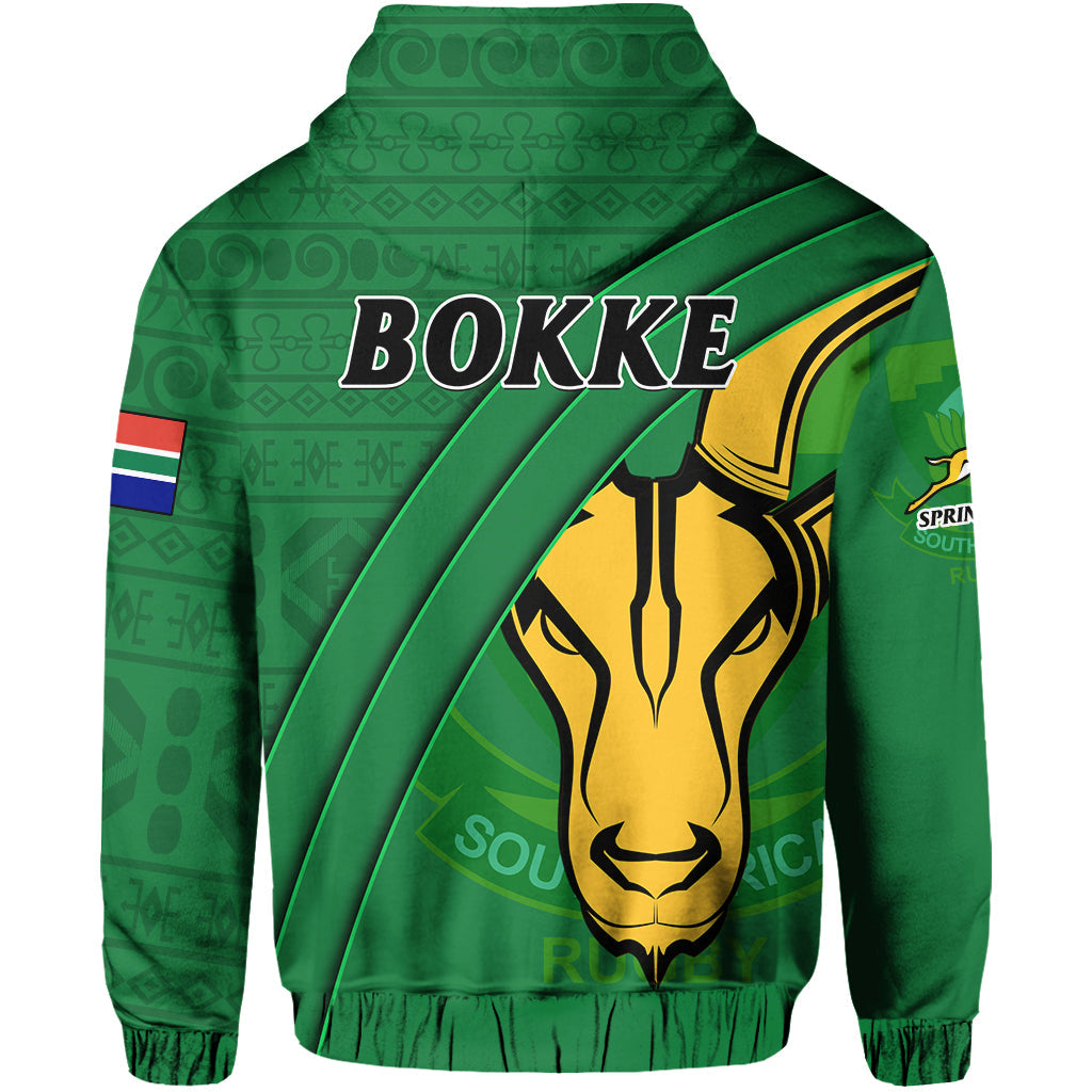 South Africa Rugby Hoodie Bokke Springbok With African Pattern Stronger Together - Wonder Print Shop
