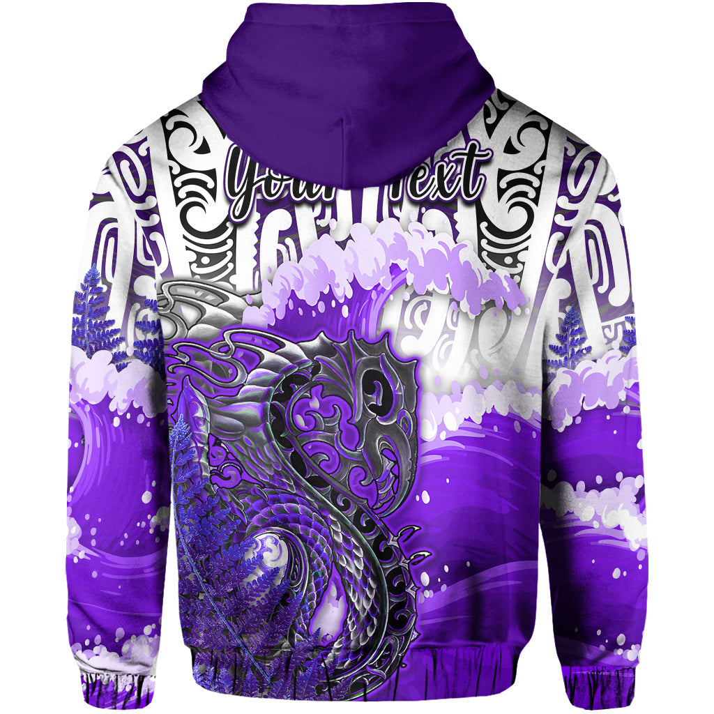 Custom Personalised Manaia Maori Hoodie Fern Aotearoa Purple Waves LT13 - Wonder Print Shop