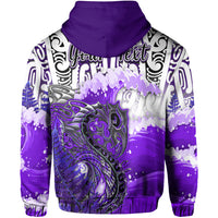 Custom Personalised Manaia Maori Hoodie Fern Aotearoa Purple Waves LT13 - Wonder Print Shop