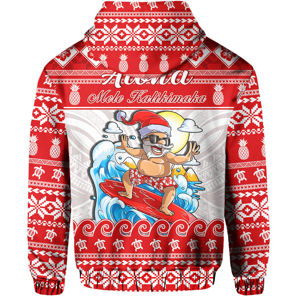 Custom Christmas Hawaii Hoodie Surfing Santa Mele Kalikimaka Polynesian - Wonder Print Shop