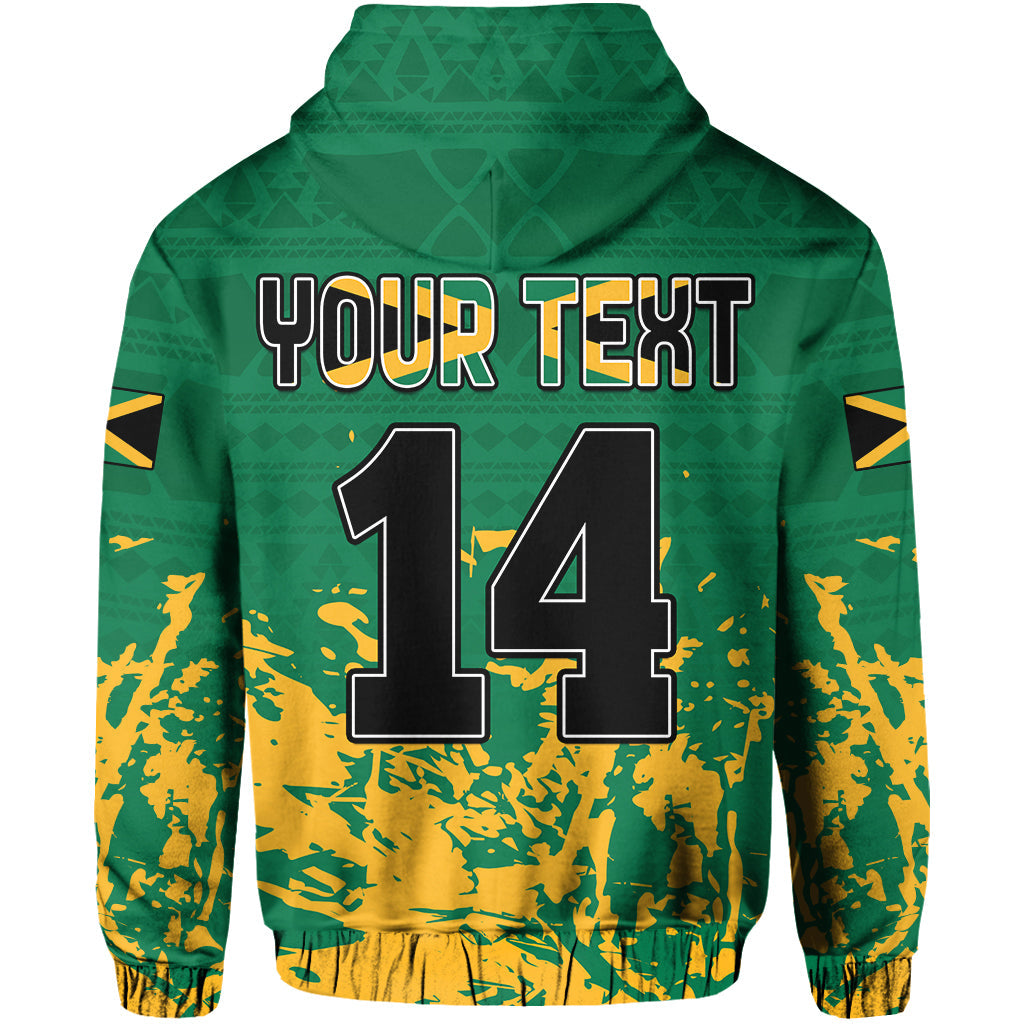 Custom Jamaica Athletics Hoodie Jamaican Flag With African Pattern Sporty Style - Wonder Print Shop