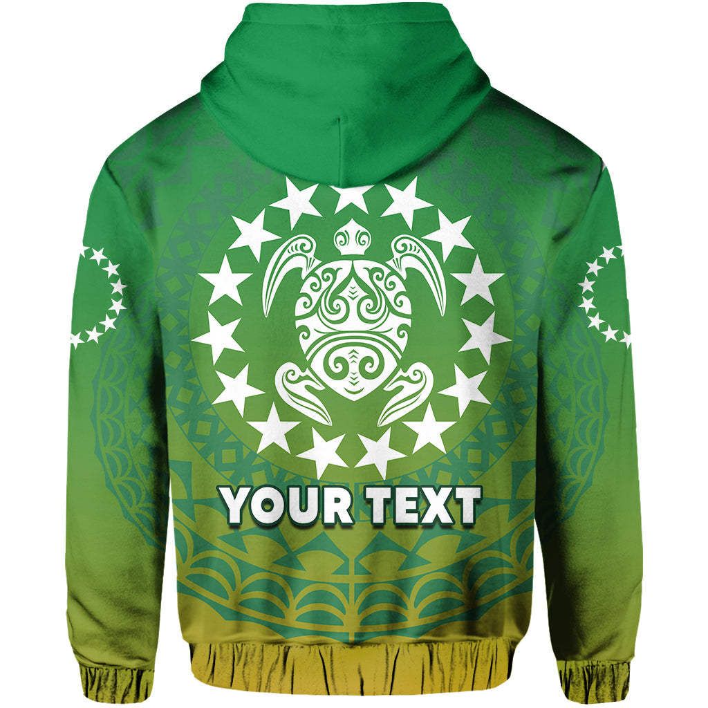 Custom Personalised Cook Islands Hoodie Circle Pattern Mix Sea Turtle Green Version - Wonder Print Shop