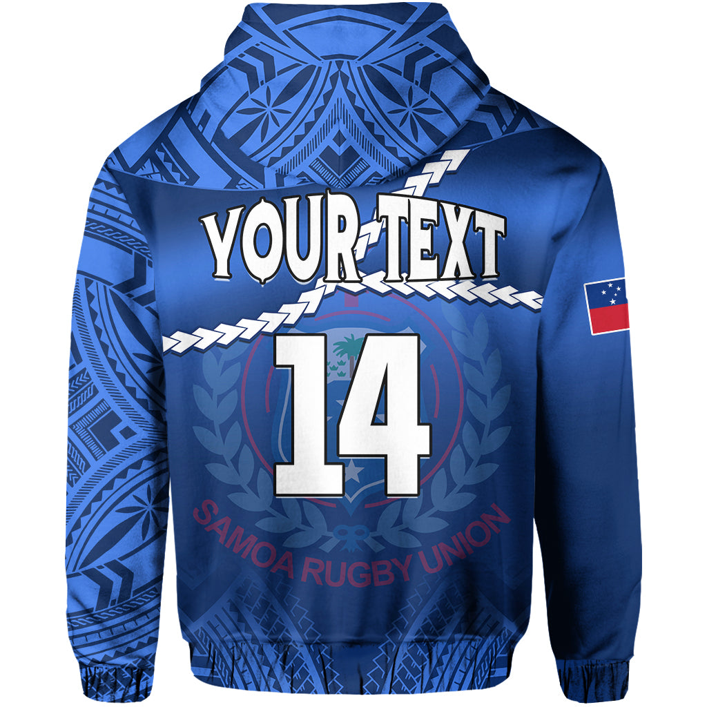 Custom Samoa Rugby Hoodie Manu Samoa Polynesian Hibiscus Blue Style - Wonder Print Shop