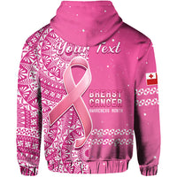 Custom Personalised Tonga Breast Cancer Hoodie Tongan Ngatu Pattern No One Fights Alone - Wonder Print Shop
