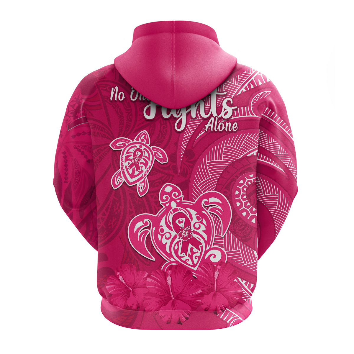 Breast Cancer Awareness Hoodie Hibiscus Polynesian No One Fights Alone LT13 - Wonder Print Shop