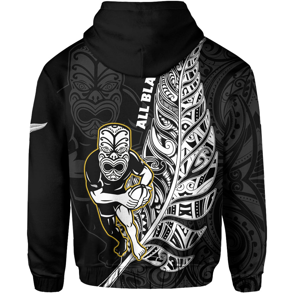 New Zealand 2022 Rugby Hoodie All Black Silver Fern Maori Pattern Version Black - Wonder Print Shop