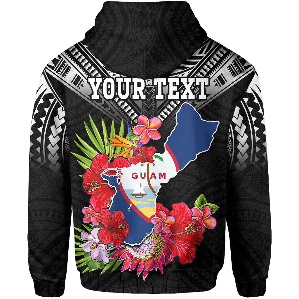 Custom Personalised Guam Chamorro Hoodie Guaman Latte Stone Tropical Flowers Black Style - Wonder Print Shop