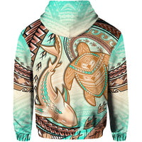 Hawaii Hoodie Polynesian Shark And Sea Turtle Dreamy Turquoise Artsy - Wonder Print Shop