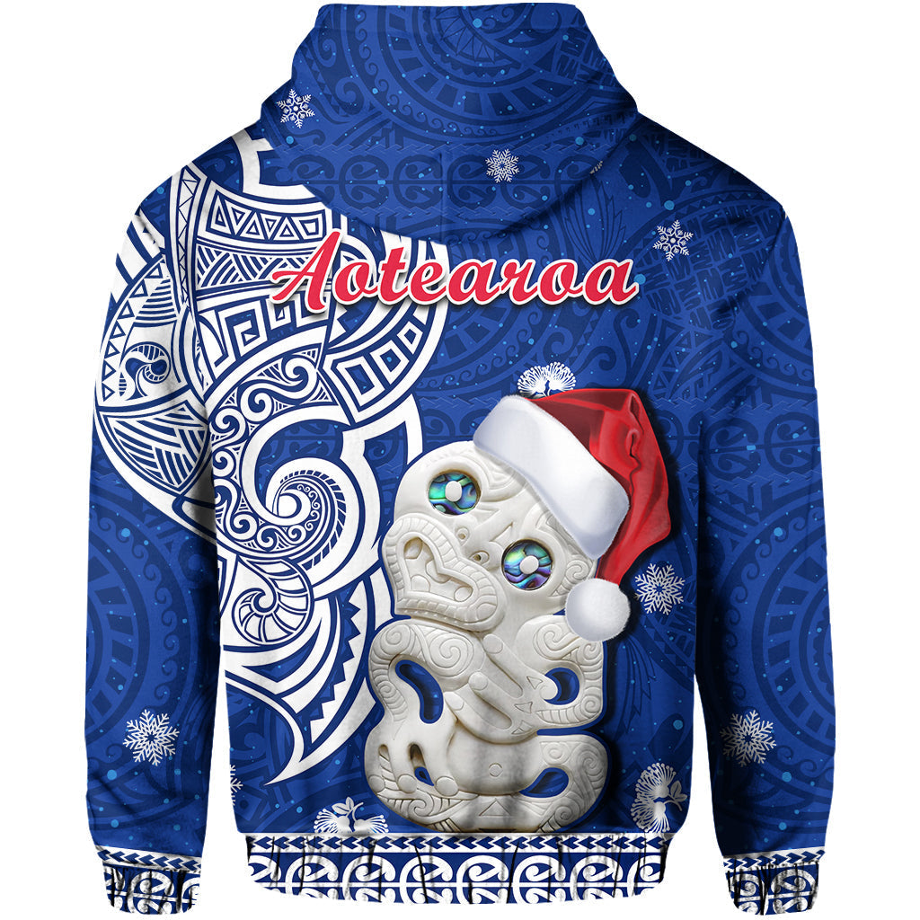 Custom Personalised New Zealand Christmas Hoodie Hei Tiki Blue Pohutukawa Meri Kirihimete - Wonder Print Shop