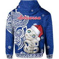 Custom Personalised New Zealand Christmas Hoodie Hei Tiki Blue Pohutukawa Meri Kirihimete - Wonder Print Shop