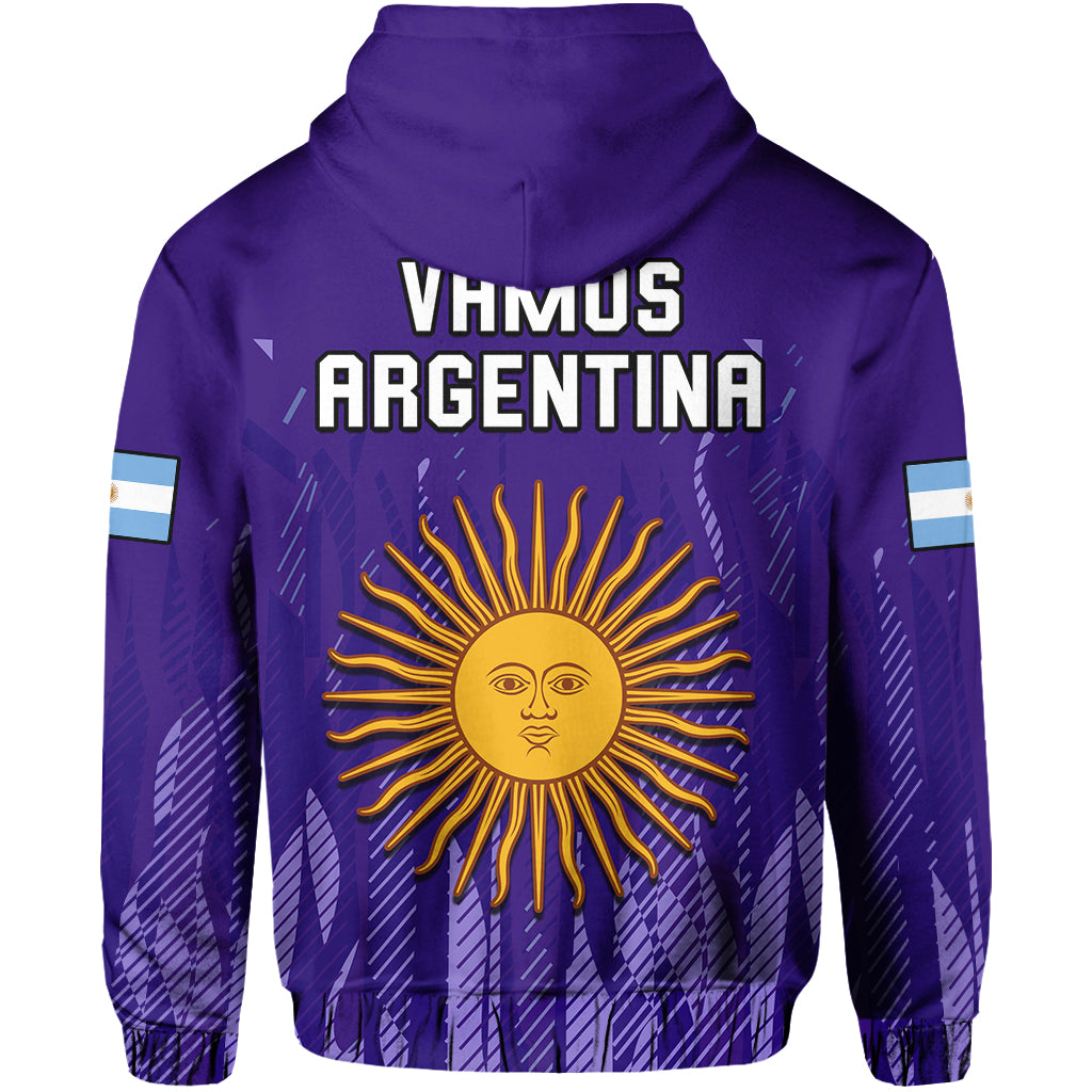 Purple football pullover hoodie with hood, drawstrings, 'VHMUS' 'ARGENTINA' text and sun emblem