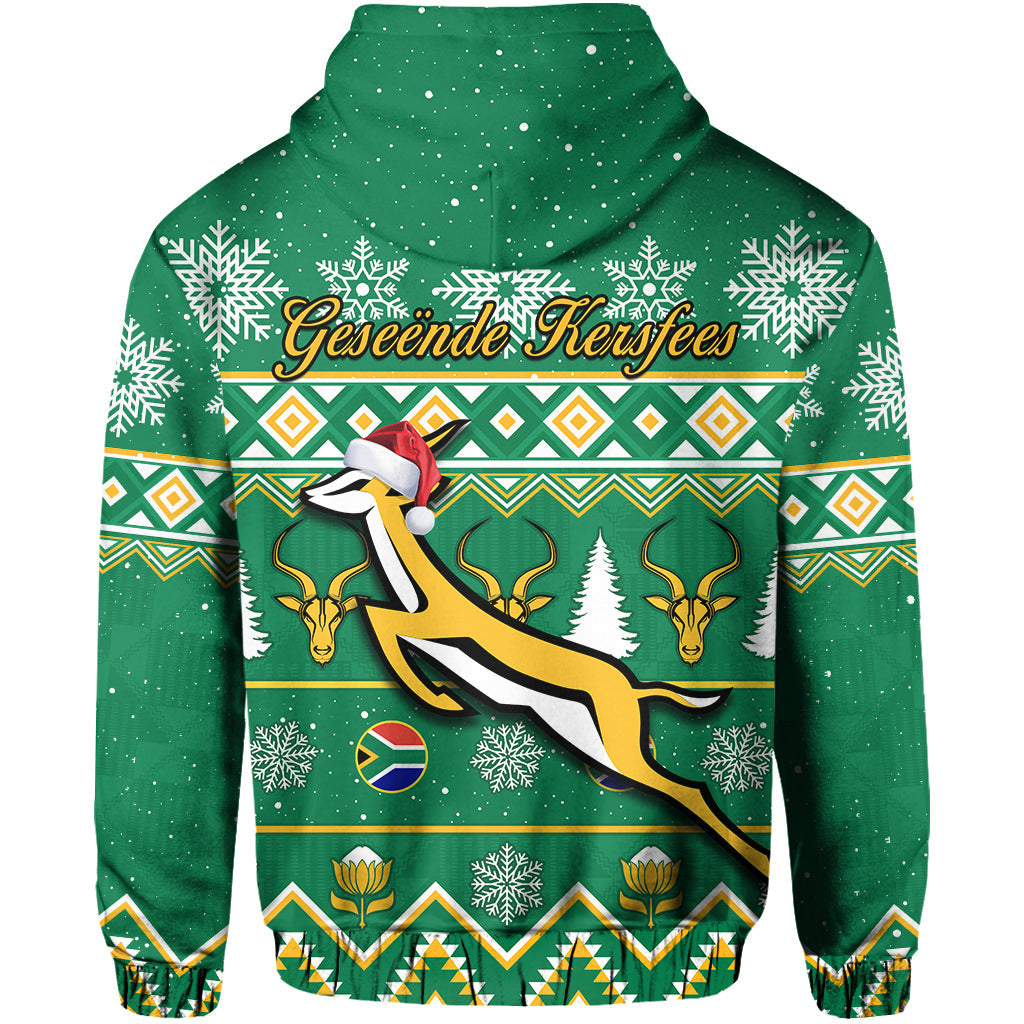 South Africa Rugby Christmas Hoodie Springboks Proud Geseende Kersfees - Wonder Print Shop