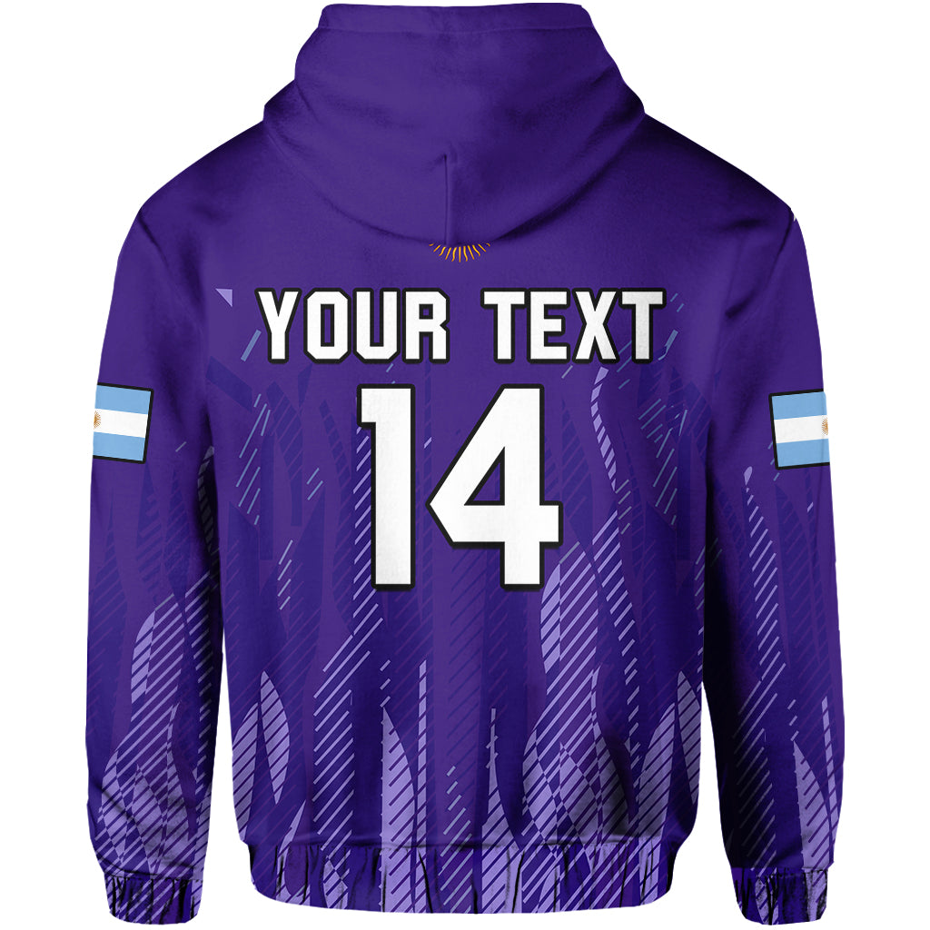 Purple football hoodie back with 'YOUR TEXT' and large number 14