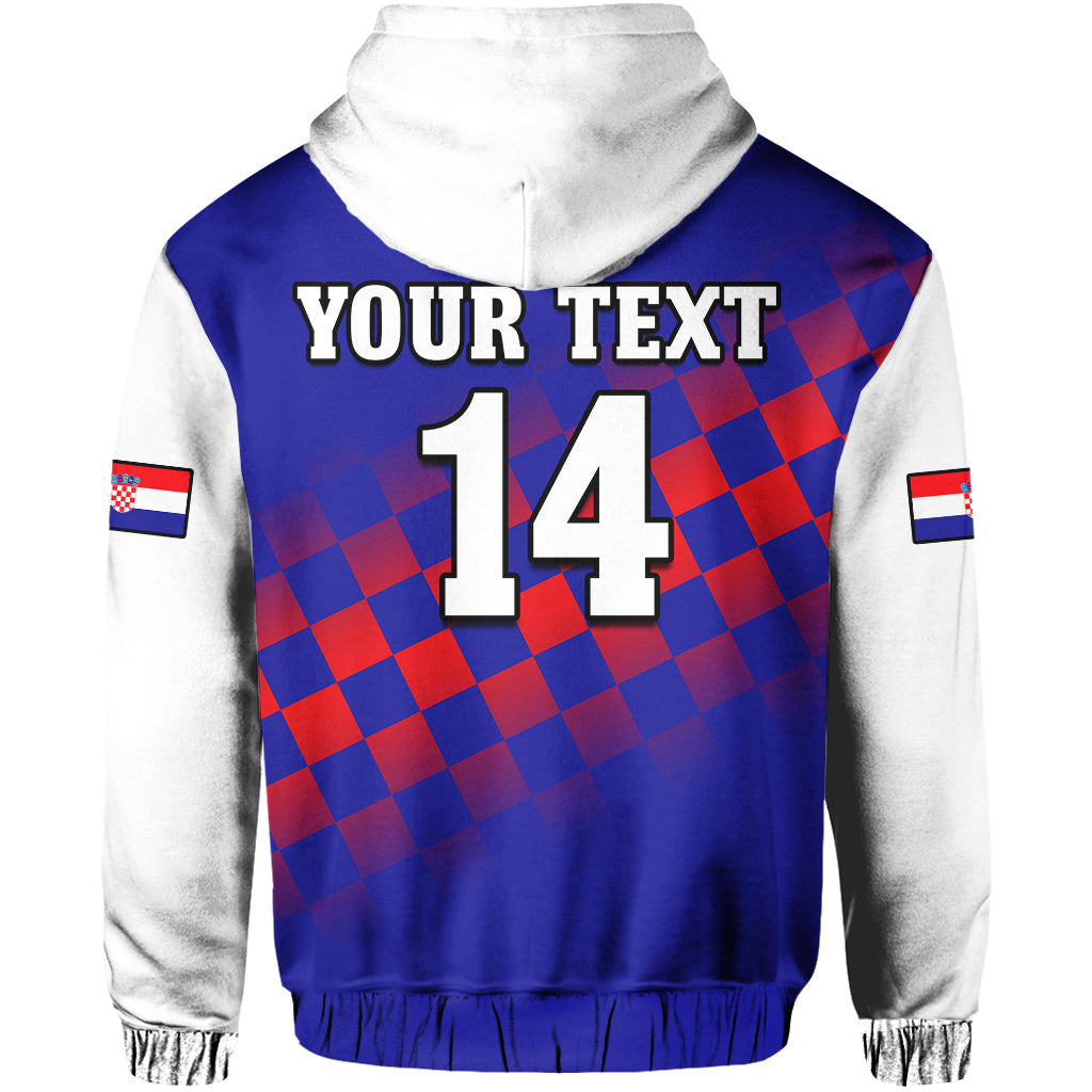 Custom Croatia Football Hoodie Hrvatska Checkerboard Blue Version - Wonder Print Shop