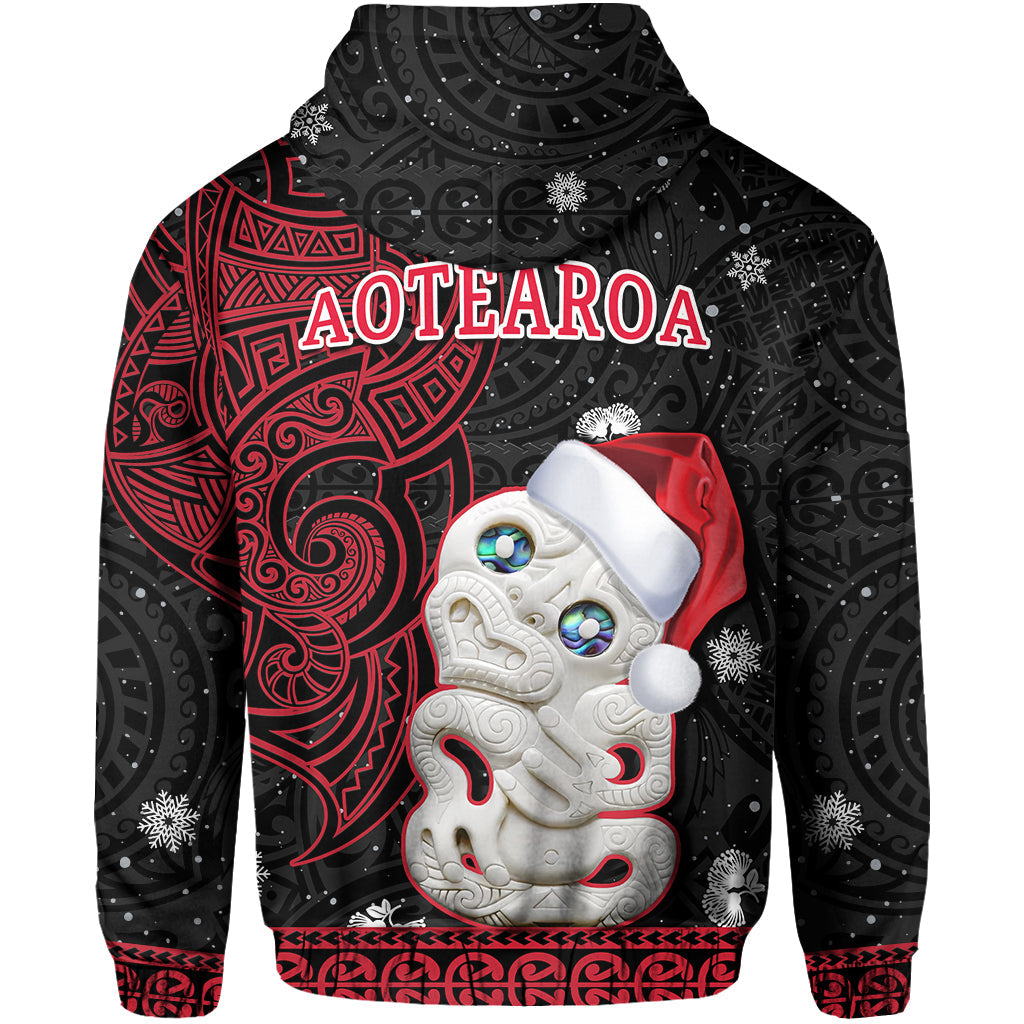 New Zealand Christmas Hoodie Hei Tiki Red Pohutukawa Meri Kirihimete - Wonder Print Shop