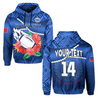 Custom Samoa Rugby Hoodie Manu Samoa Polynesian Hibiscus Blue Style - Wonder Print Shop