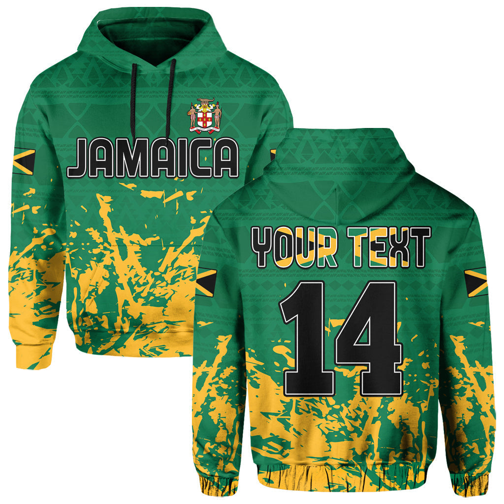 Custom Jamaica Athletics Hoodie Jamaican Flag With African Pattern Sporty Style - Wonder Print Shop