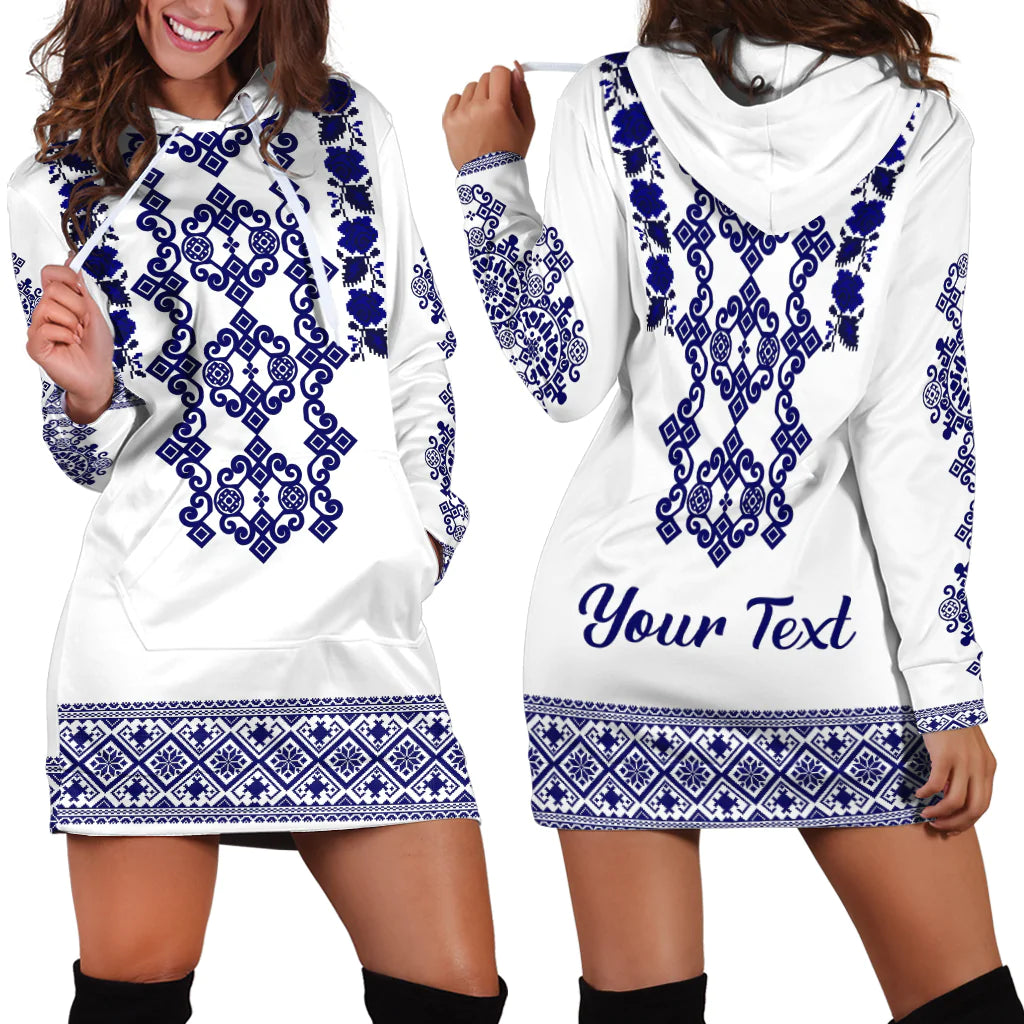 (Custom Personalised) Ukraine Hoodie Dress Navy Ukrainian Folk - Wonder Print Shop