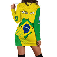 (Custom Personalised) Brazil Football Hoodie Dress Brasil Map Come On Canarinho Sporty Style - Wonder Print Shop