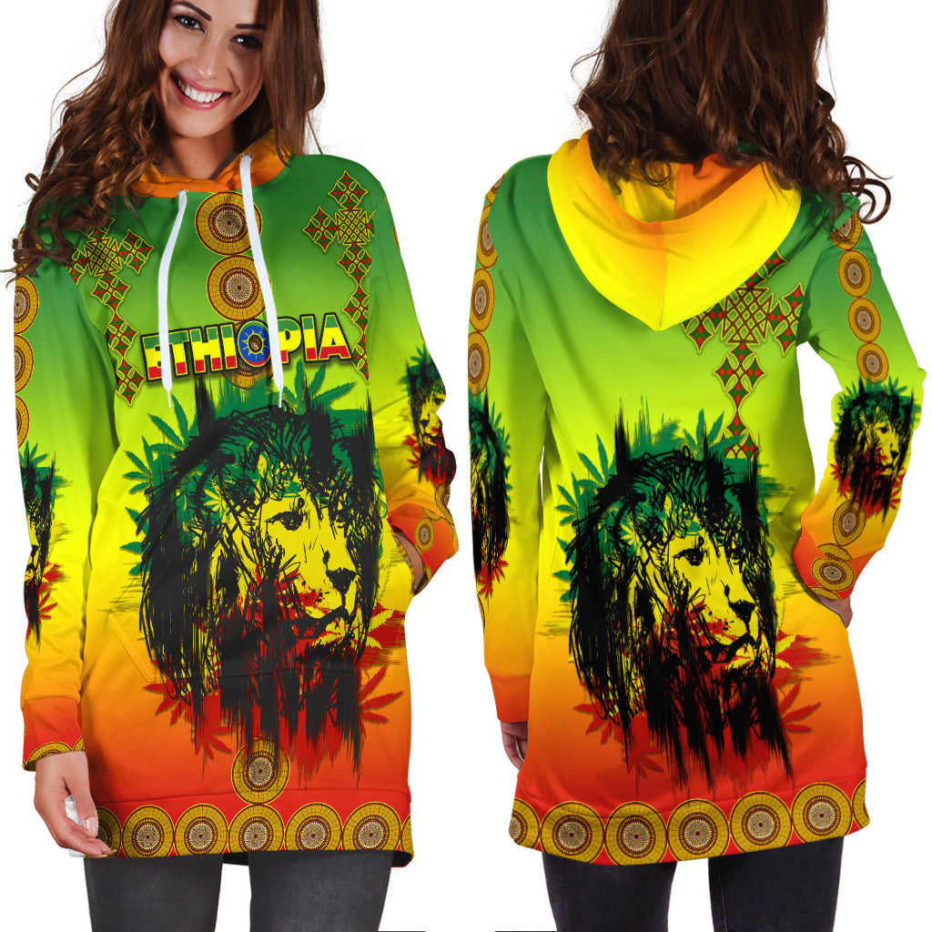 Ethiopia Hoodie Dress Cross Mix Lion Colorful Style - Wonder Print Shop