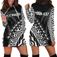 Hoodie dress, black with white patterned print, pullover hood and long sleeves
