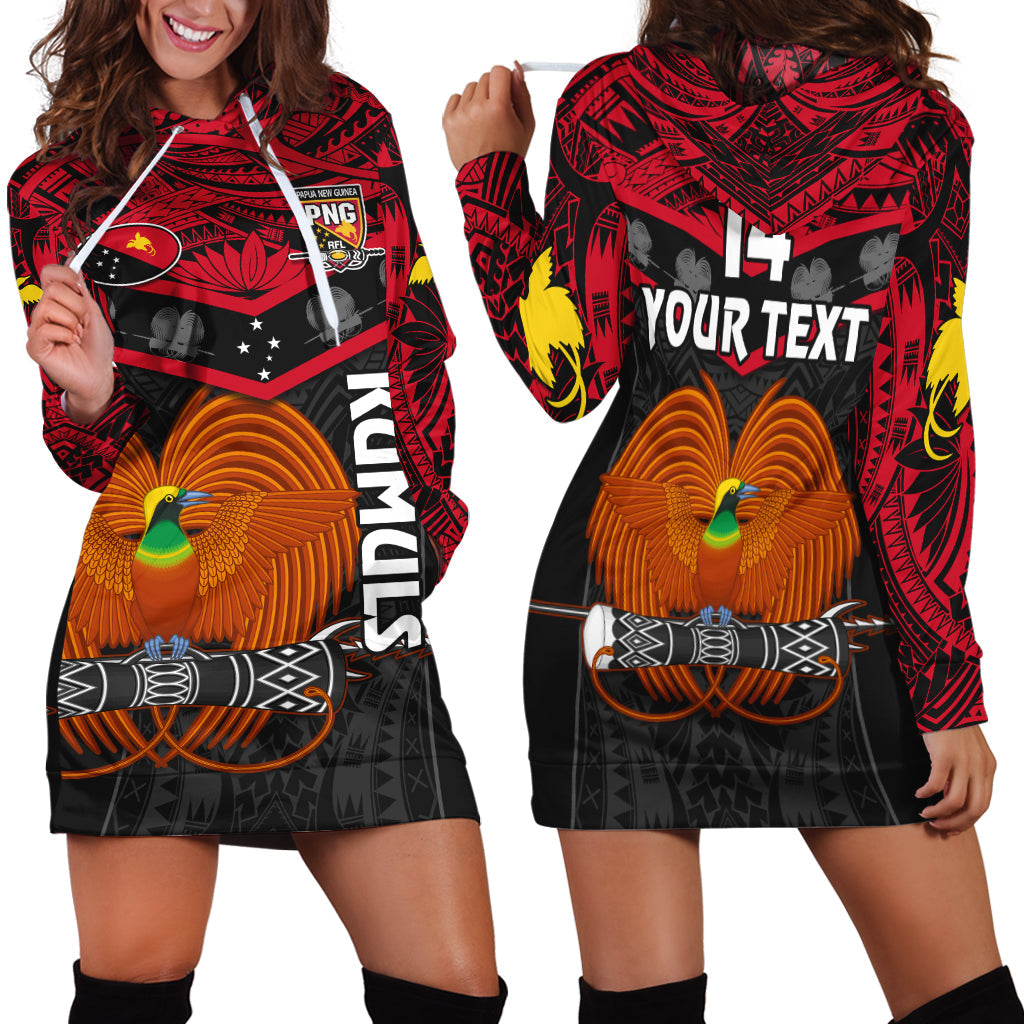 Custom Text And Number Papua New Guinea Rugby Hoodie Dress PNG Kumuls Bird Of Paradise Black - Wonder Print Shop