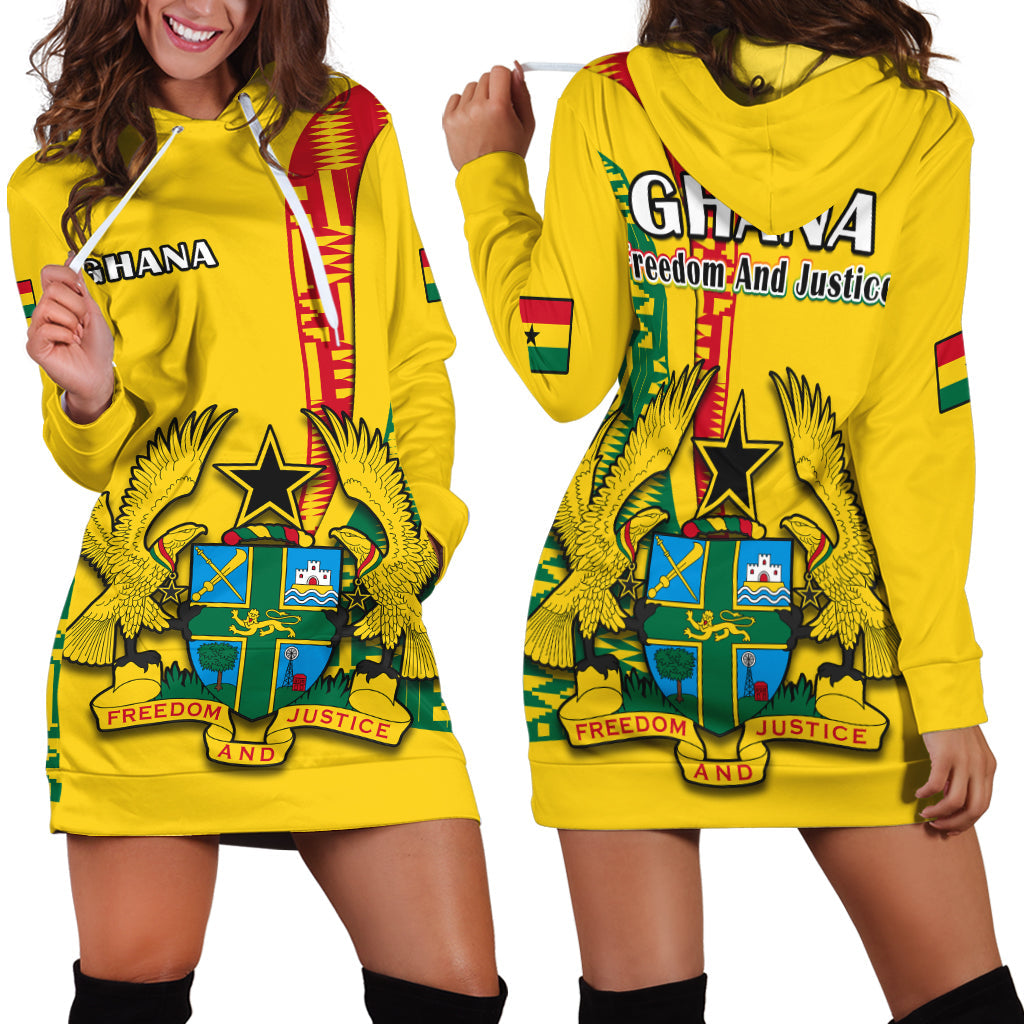 Ghana Hoodie Dress Ghanan Coat Of Arms Mix Kente Pattern - Wonder Print Shop