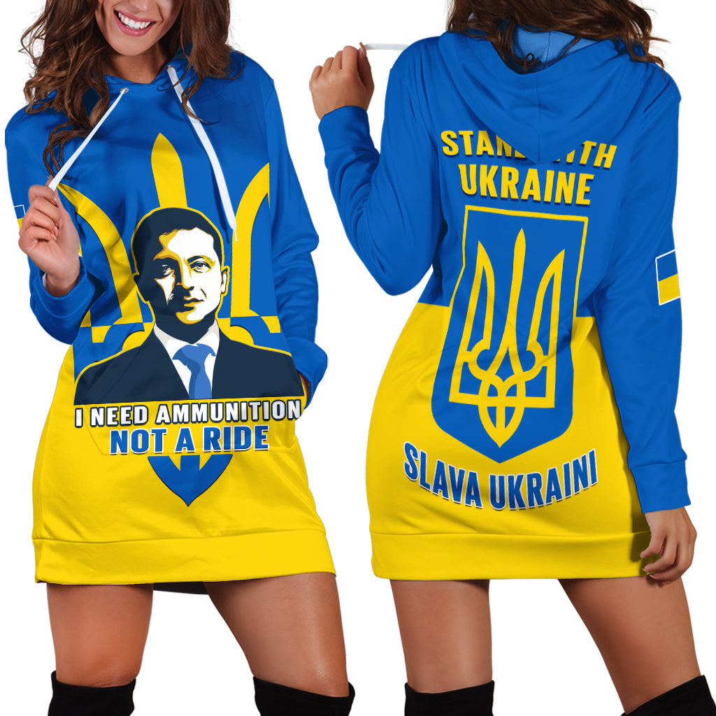 Ukraine Hoodie Dress Ukraine Gold Trident Slava Ukraini Blue - Wonder Print Shop