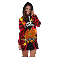 Custom Personalised Papua New Guinea Hoodie Dress PNG Bird Of Paradise Polynesian Pattern - Wonder Print Shop