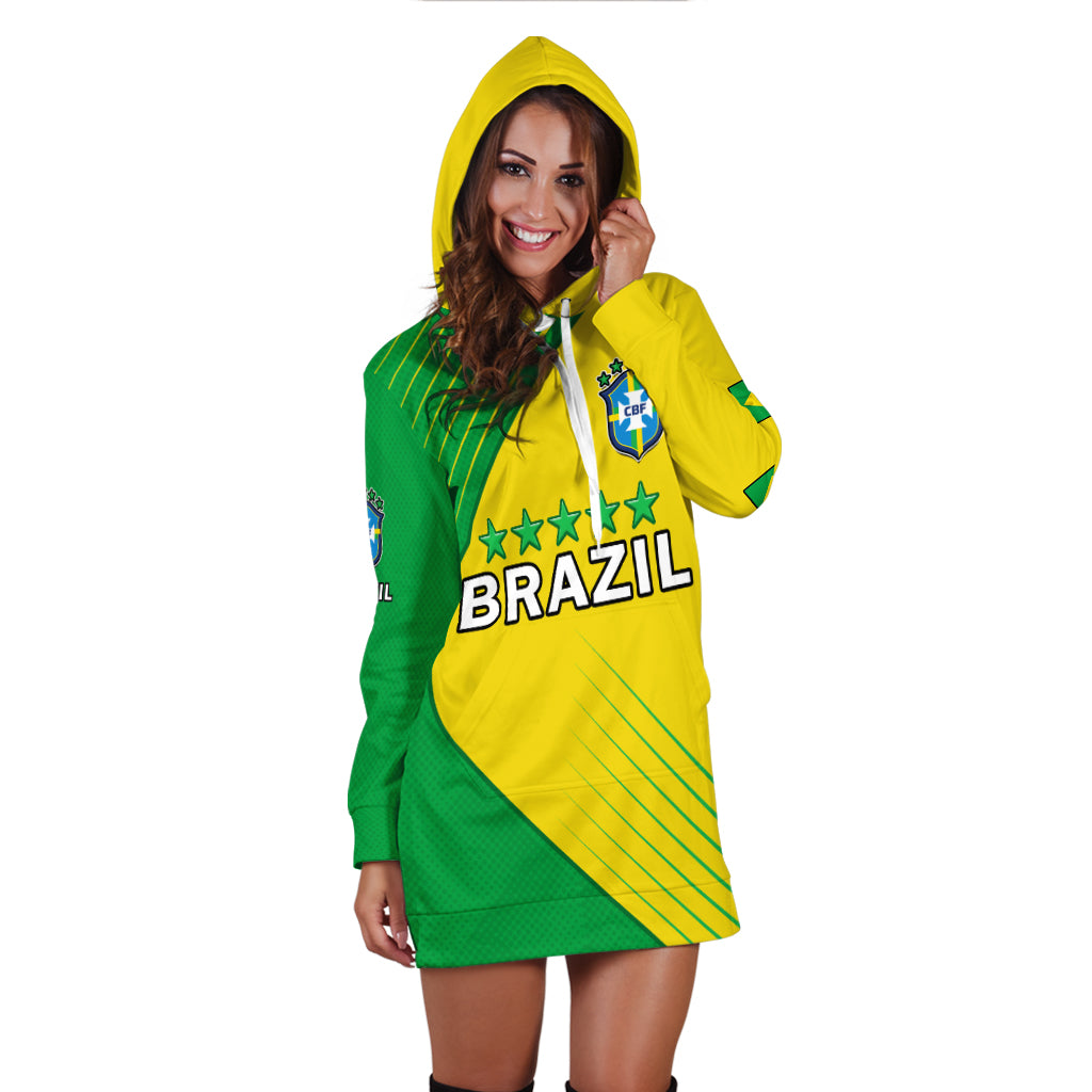 (Custom Personalised) Brazil Football Hoodie Dress Brasil Map Come On Canarinho Sporty Style - Wonder Print Shop