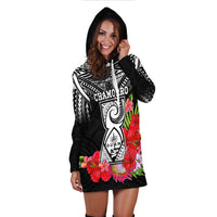 Custom Personalised Guam Chamorro Hoodie Dress Guaman Latte Stone Tropical Flowers Black Style - Wonder Print Shop