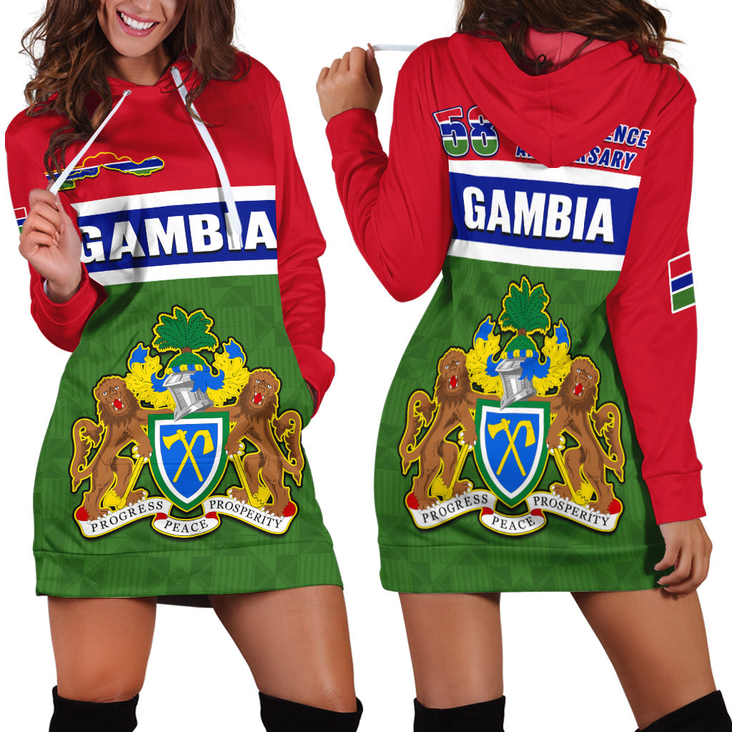 Gambia Hoodie Dress Happy 58th Independence Anniversary Flag Style - Wonder Print Shop