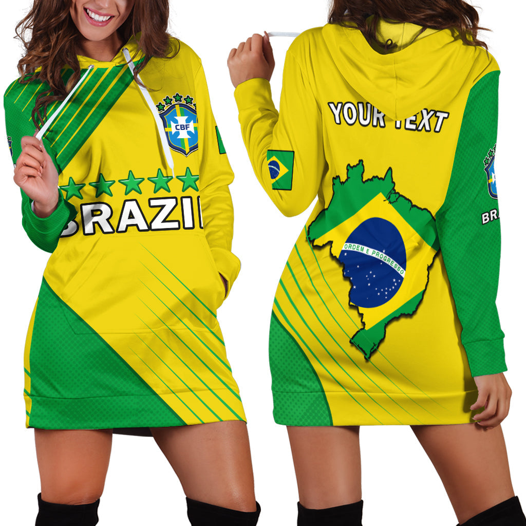 (Custom Personalised) Brazil Football Hoodie Dress Brasil Map Come On Canarinho Sporty Style - Wonder Print Shop