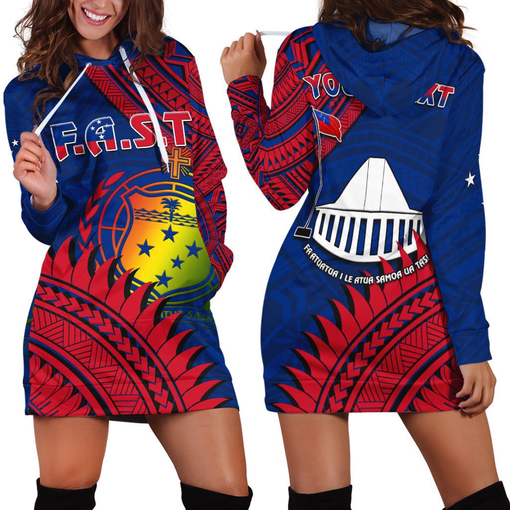Custom Personalised F.A.S.T Samoa Hoodie Dress Samoan Coat Of Arms Polynesian Pattern - Wonder Print Shop