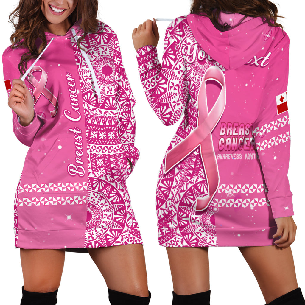 Custom Personalised Tonga Breast Cancer Hoodie Dress Tongan Ngatu Pattern No One Fights Alone - Wonder Print Shop