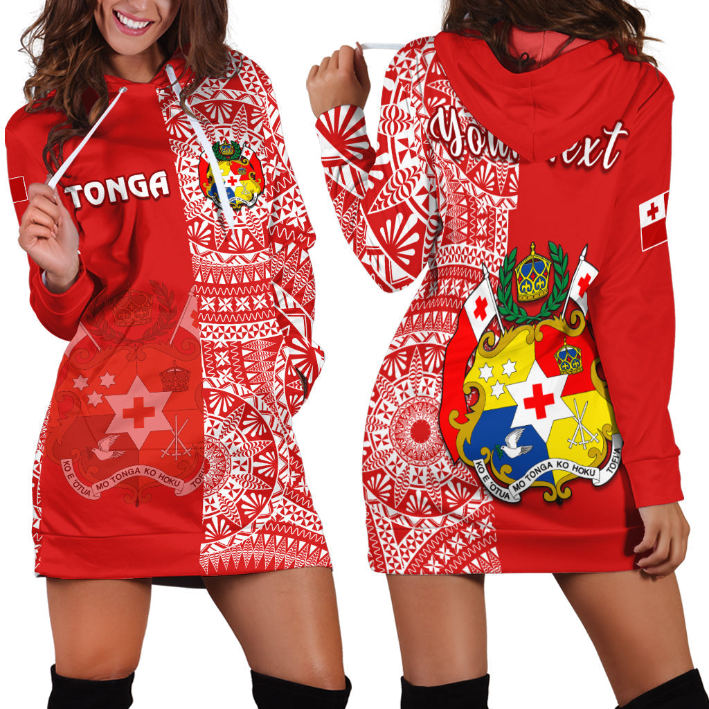 Custom Personalised Tonga Hoodie Dress Tongan Coat Of Arms Ngatu Pattern - Wonder Print Shop