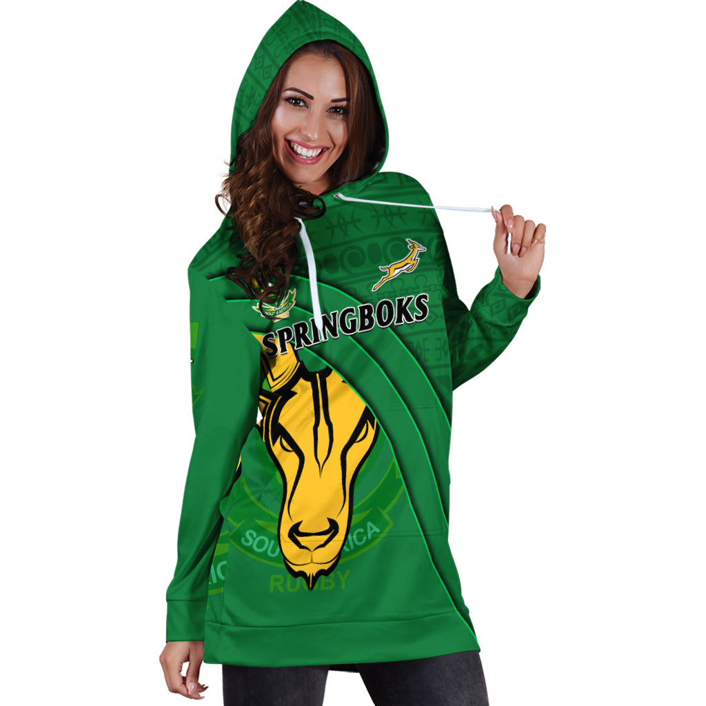 South Africa Rugby Hoodie Dress Bokke Springbok With African Pattern Stronger Together - Wonder Print Shop