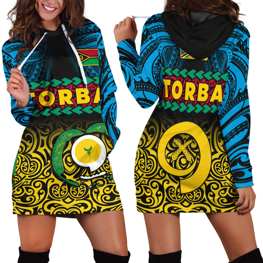 Torba Province Hoodie Dress Vanuatu Pig Tusk Polynesian Flag Style - Wonder Print Shop