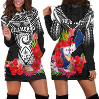 Custom Personalised Guam Chamorro Hoodie Dress Guaman Latte Stone Tropical Flowers Black Style - Wonder Print Shop
