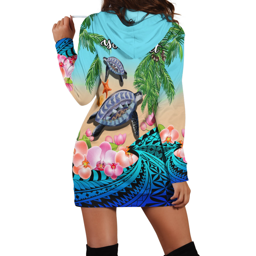 Custom Personalised Polynesian Turtle Coconut Tree And Orchids Hoodie Dress - Wonder Print Shop